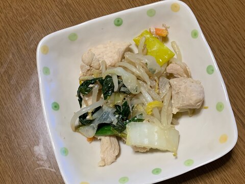 鶏胸肉と白菜、もやしの炒め物